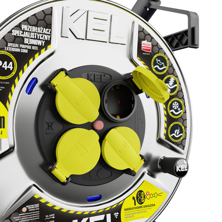 Kabeltrommel 20m HEAVY LINE blau mit Metalltrommel und 4 230 V-Steckdosen W-99435