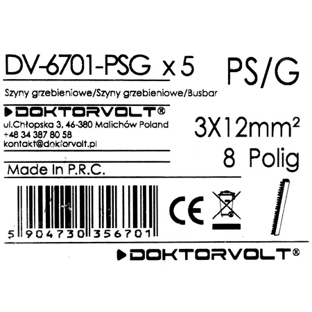 Phasenschiene 3P Gabel 8-polig 12mm² PS/G Schiene Sammelschiene 80A DV-6701-PSG