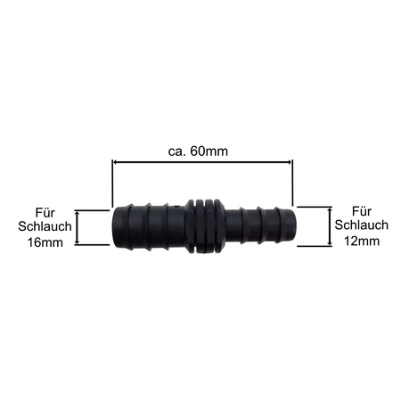 Steckverbinder 16mm auf 12mm Reduktion Tropfrohr Schlauchverbinder gerade Tropfschlauch Perlschlauch Bradas 7133