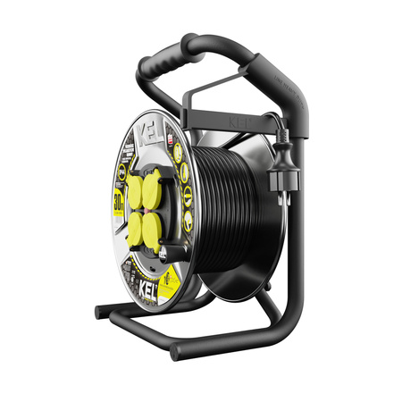 Kabeltrommel 30m HEAVY LINE mit Metalltrommel und 4 230 V-Steckdosen W-99449