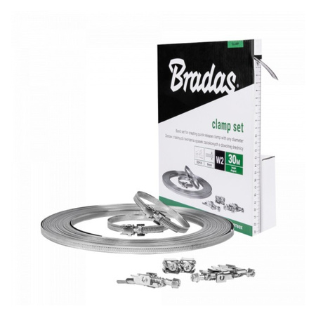 Bradas Schlauchschellen W2 aus Edelstahl 30m Band einstellbar mit 50 Befestigungselementen für Befestigung von Schläuchen OACW2 30/9 CARTBOX