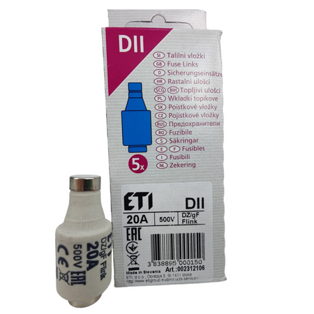 1 Stück Sicherungseinsatz Schmelzsicherung ETI Porzellan Sicherung DII DZ/gF 20A/500V 002312106