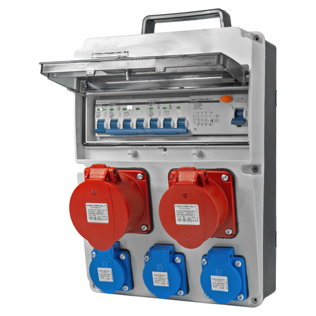 Baustromverteiler 16A 32A CEE 3x230V Stromverteiler mit Griff FI+LS-Schalter Wandverteiler Doktorvolt DV-8126-F