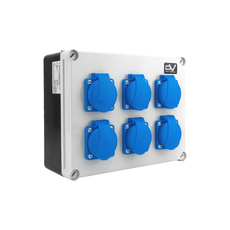 Baustromverteiler 16A 6x230V kompakt Stromverteiler hermetisch IP54 Schuko ohne Sicherungen Doktorvolt DV-0171-F