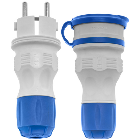 Anschlussset mit Stecker WT-54 und Kupplung GN-44 250V Schuko grau-blau W-98864