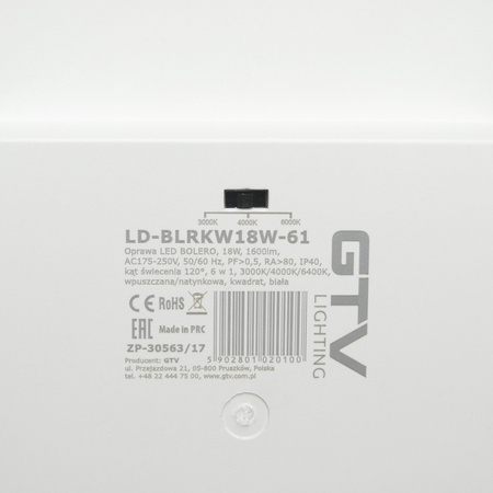 LED Decken Panel Downlight 18W 3000K/4000K/6400K Variable Lichtfarbe 1600lm Einbau Lampe Aufputz BOLERO GTV LD-BLRKW18W-61