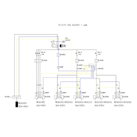 Stromverteiler TD-S/FI 1x16A 4x230V mit 32A Anbaustecker Doktorvolt DV-2534-D