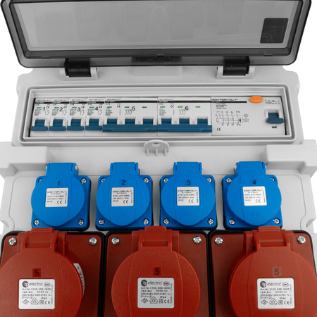 Baustromverteiler 3x16A 2x32A CEE 4x230V Stromverteiler mit Handgriff und Anbaustecker Doktorvolt TR-S/FI DV-5053-D