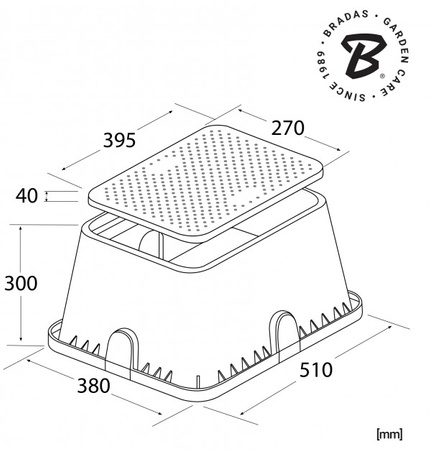 Ventilbox Ventilkasten  mit Deckel Bewässerung rechteckig 51x38cm 6811