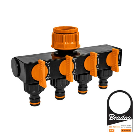 4-Fach-Verteiler für Gartenschlauch, Absperrhahn mit Absperrventil BRADAS ECO-PWB3033