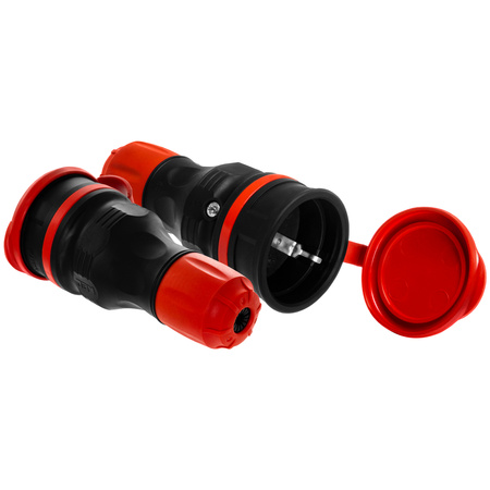 Tragbare zerlegbar Steckdose 230V Schuko IP44 mit Klappe Schwarz-Rot W-01148