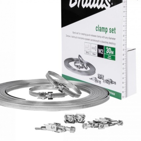 Bradas Schlauchschellen W2 aus Edelstahl 30m Band einstellbar mit 50 Befestigungselementen für Befestigung von Schläuchen OACW2 30/9 CARTBOX