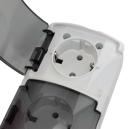 Doppel Aufputz Steckdose mit Rauchklappe Weiß Schuko ViPlast IP44 182-51