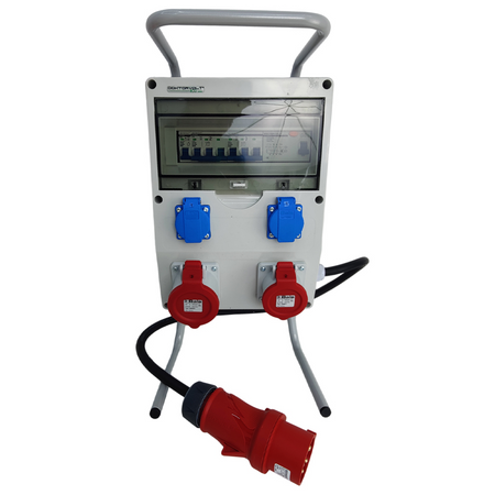 Baustromverteiler ECO-S/FI SKHU 32A 16A 2x230V Stromverteiler auf Ständer mit Kabel Schuko Doktorvolt® DV-0403-D
