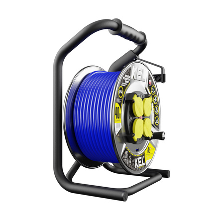 Kabeltrommel 40m HEAVY LINE 3x2,5mm Blau mit Metalltrommel 4x 230V-Steckdosen W-99463