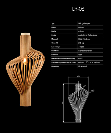 Hängelampe Decken Lampe Holz Eiche Beleuchtung Doktorvolt DV-6153-LR-06