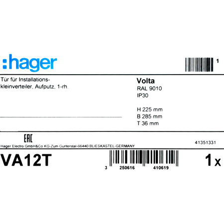 Tür für Aufputzverteiler Hager Volta Verteilerkasten Metall links für den Innenbereich VA12T