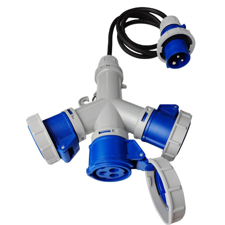 Marlanvil CEE Camping Adapterleitung Mehrfachsteckdose 3x 16A 3P 230V mit 1,5m Kabel IP67 6.80132.1