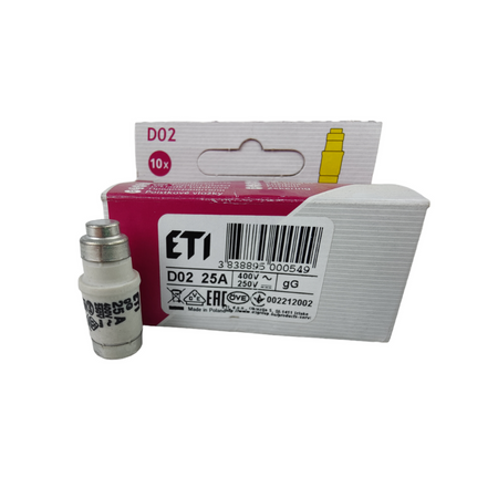 Sicherungseinsatz Schmelzsicherung ETI D02 Porzellan 25A/400V 002212002