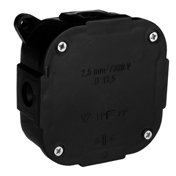 Abzweigkasten Aufputz-Feuchtraum Verbindungsdose mit Klemmen Abzweigdose schwarz 88x88x40 mm Viplast 074-55