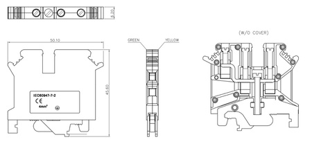 Schutzleiter-Reihenklemme 4mm2 3 Leiter Gelb-grün UL PC4-TW-PE-01P-1Y-00A