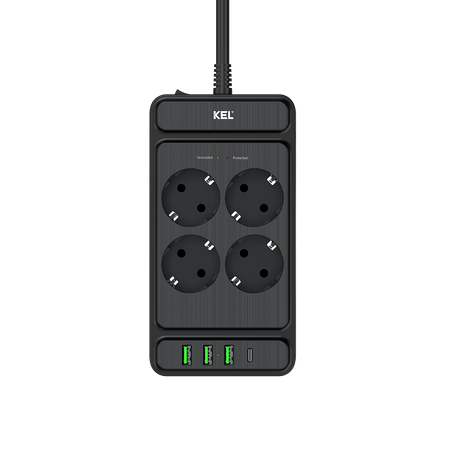Steckdosenleiste mit 4x Schuko 230V 3x USB-A 1x USB-C 2m Schwarz W-00355