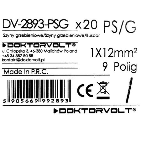 1P Phasenschiene Gabel 9-polig 12mm2 PS/G Schiene Sammelschiene 80A DV-2893-PSG
