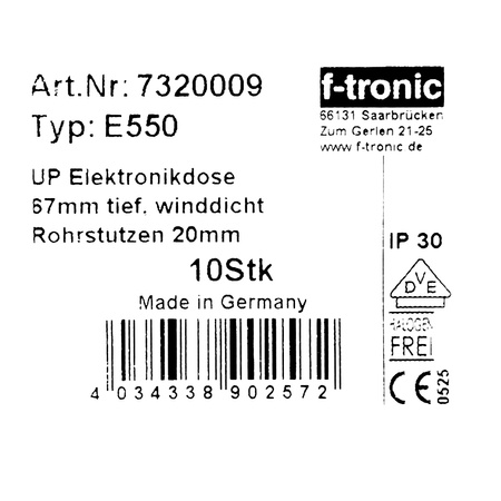 F-tronic Unterputzdose Elektronikdose 1 Stück Schalterdose mit Membran für IT Gerätedose luftdicht schwarz VDE 7320009