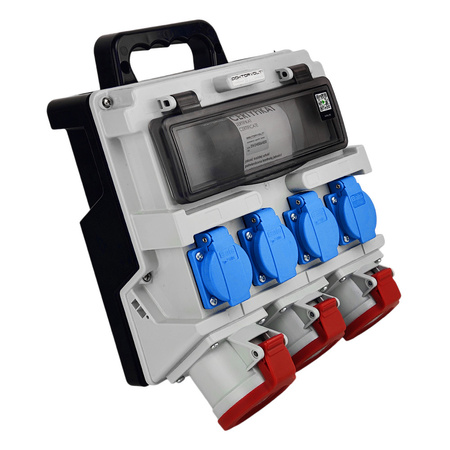 Stromverteiler 12 Module mit Griff IP44 4x230V SCHUKO 2x16A 32A Doktorvolt Baustromverteiler ohne Schutz DV-4919-D