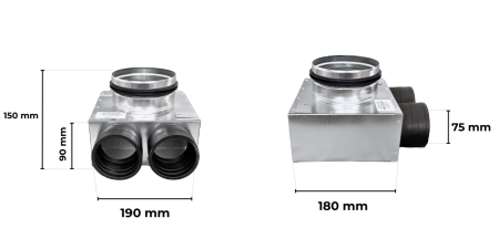 Lüftungsverteiler Verteilerkasten 2x75 Ø125 Wohnraumlüftung Luftverteiler E-KSR-2X75/125-OC-K