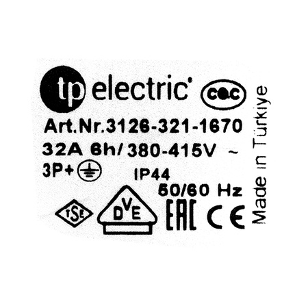 CEinbausteckdose CEE 32A Steckdose 400V 4P 70x70 mm VDE TP Electric 3126-321-1670