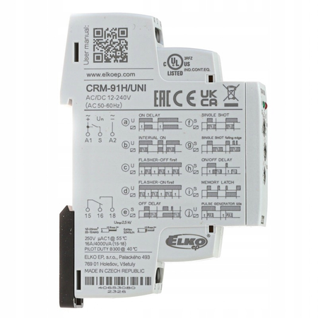 Multifunktionales Zeitrelais CRM-91H 10 Funktionen 0,1s–10 Tage 1x16A 12–240V AC/DC für DIN-Schiene CRM-91H/UNI