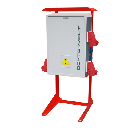 Baustromverteiler OS-S/FI SET 32A 400V CEE MENNEKES Steckdosen 230V Mobiler Stromverteiler auf Ständer FI-Schutzschalter Elektroverteiler für Baustelle tragbarer Baustromkasten mit Schutz Doktorvolt DV-6894-D