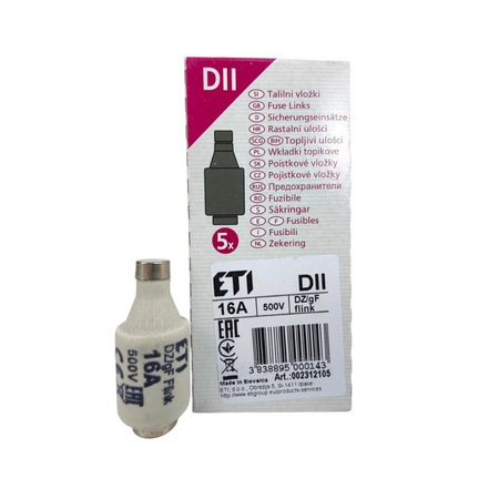 1 Stück Sicherungseinsatz Schmelzsicherung ETI Porzellan Sicherung DII DZ/gF 16A/500V 002312105