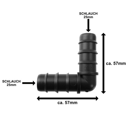 25mm Bogen Steckverbinder 57x57mm Winkel Schlauchverbinder Schlauchanschlschluss Tropfrohr rechtwinklig Bradas DSWA02-25L