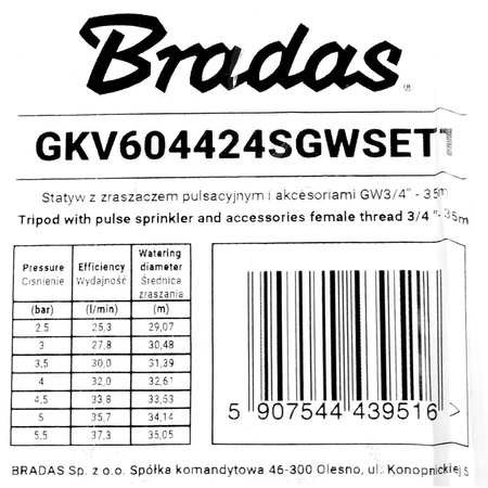 Impulsregner 90cm Teleskop Metall Impulsregner Rasensprenger Kreisregner Gartenregner Sprinkler BRADAS GKV604424SGWSET1