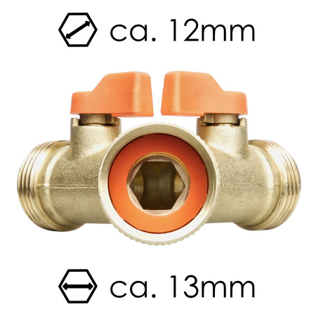 2-Wege Wasserverteiler Messing Gartenschlauch- Wasserhahn- Verteiler 3/4" Bradas BR-2234