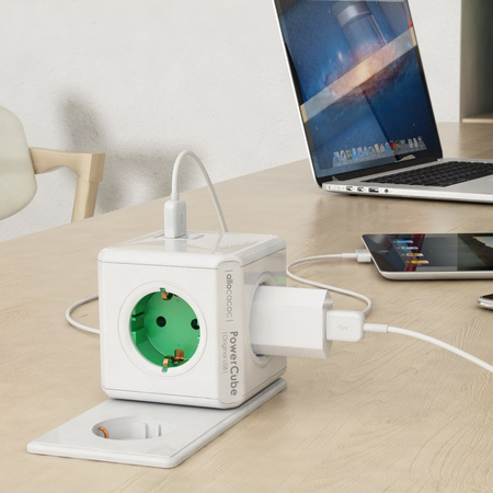 Allocacoc Mehrfachsteckdose PowerCube Extended 4x250V Schuko 2xUSB Steckdosenleiste 1,5 m 1402GN/DEEUPC