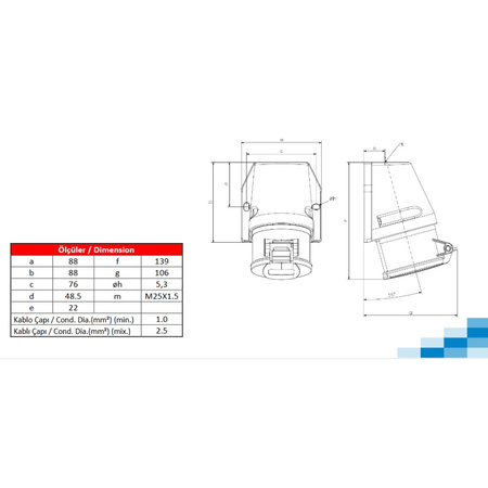 CEE Wandsteckdose Aufputz 4P 32A IP44 400V 6048