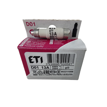 1 Stück Sicherungseinsatz Schmelzsicherung ETI Porzellan Sicherung D01 13A/400V 002211006