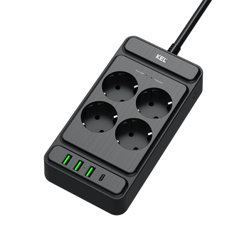 Steckdosenleiste mit 4x Schuko 230V 3x USB-A 1x USB-C 2m Schwarz W-00355