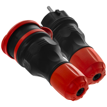 Anschlussset mit Stecker WT-54 und Kupplung GN-44 250V Schuko schwarz-rot W-98862