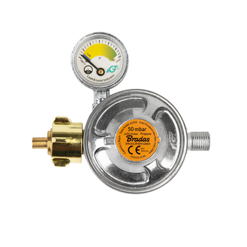 Gasdruckregler 50mbar, 1,5kg/h, mit Sicherheitsventil und Manometer, GZ 1/4" L RG A310IE-002-M