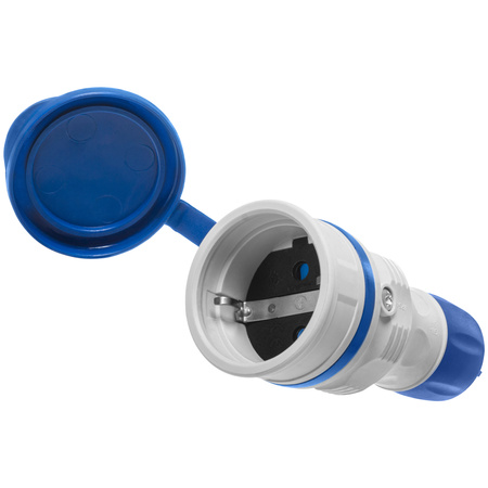 Tragbare zerlegbar Steckdose 230V Schuko IP44 mit Klappe Grau-Blau W-01149