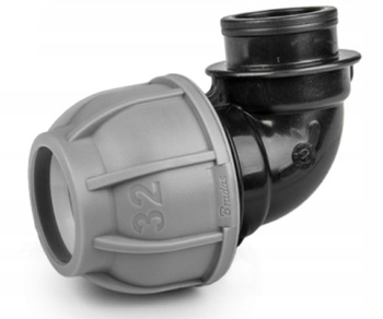Klemmfitting Winkel 90° für 32mm PE Rohre mit IG 1" PN10 BRADAS DSRA10K32F1