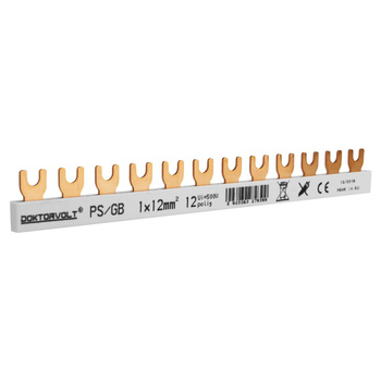 1P Phasenschiene Gabel 12-polig 12mm2 PS/GB doppelseitig isoliert Schiene Sammelschiene 80A DV-9399-PSGB