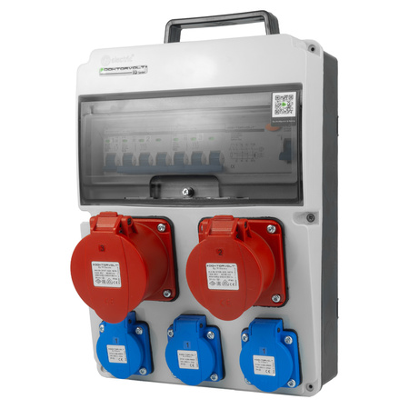 Baustromverteiler 16A 32A CEE 3x230V Stromverteiler mit Griff FI+LS-Schalter Wandverteiler Doktorvolt DV-8126-F