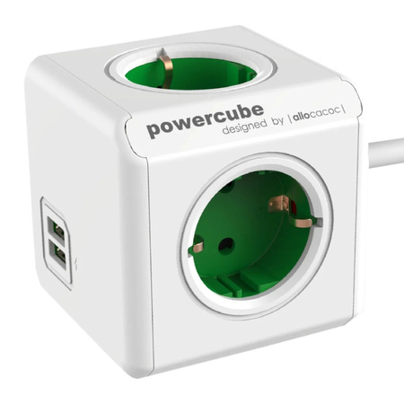 Allocacoc Mehrfachsteckdose PowerCube Extended 4x250V Schuko 2xUSB Steckdosenleiste 1,5 m 1402GN/DEEUPC