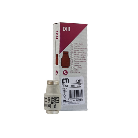 1 Stück Sicherungseinsatz Schmelzsicherung ETI Porzellan Sicherung DIII DZ/gF 63A/500V 002313103