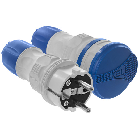 Anschlussset mit Stecker WT-54 und Kupplung GN-44 250V Schuko grau-blau W-98864